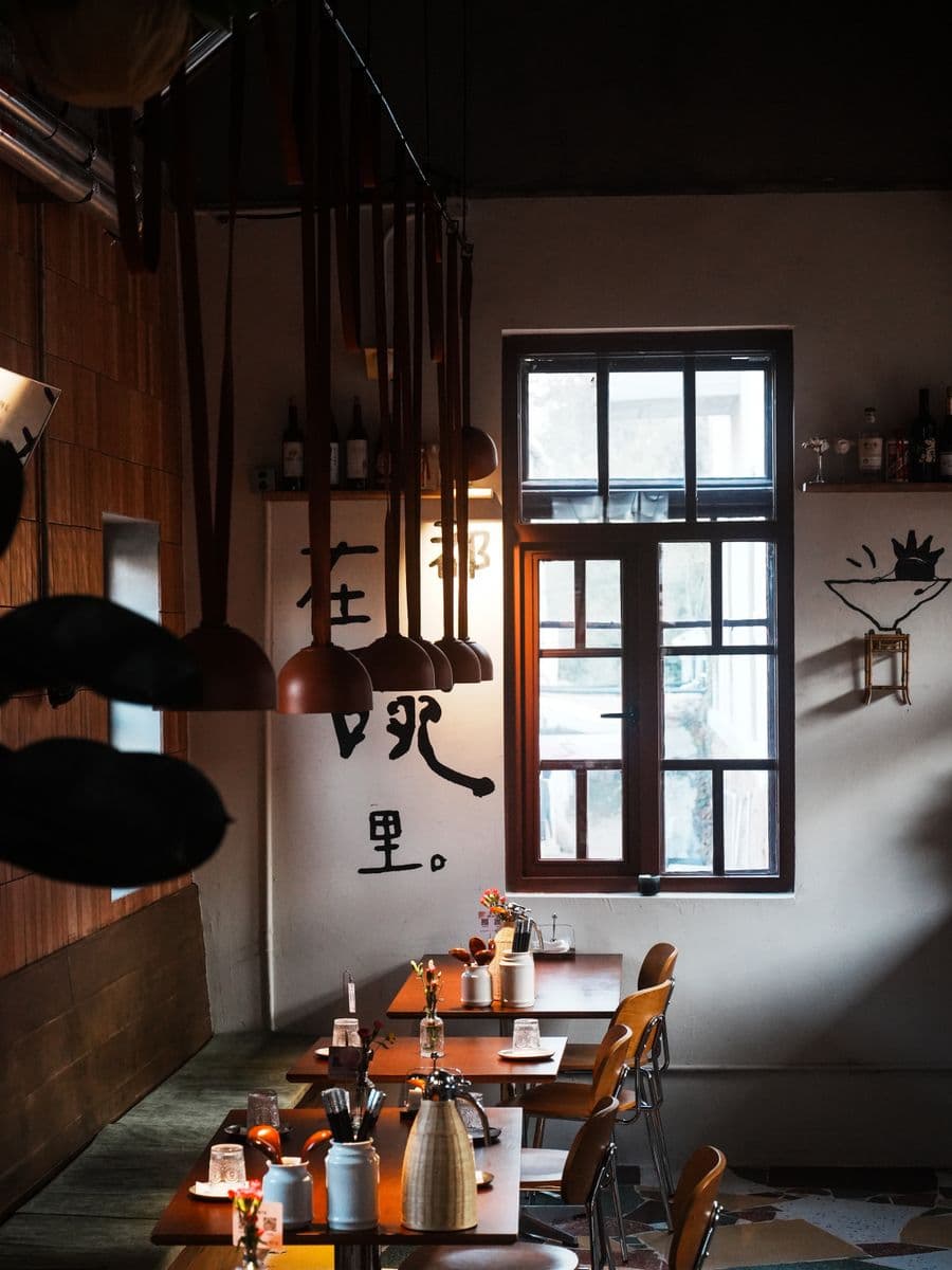 Modern restaurant interior with warm lighting