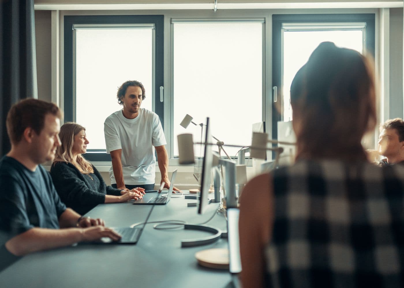 Team collaborating in a modern office